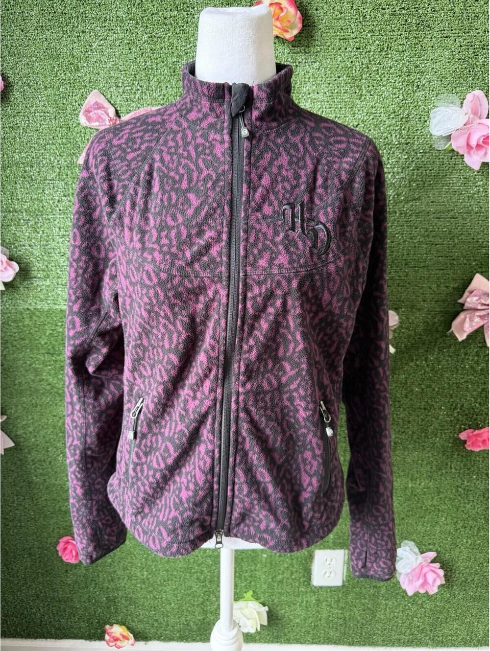 Harley Davidson Women's Plum & Black Fleece Motorcycle Jacket, Size M